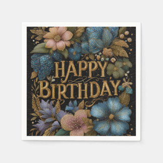 Elegant Happy Birthday greeting with golden text Napkin