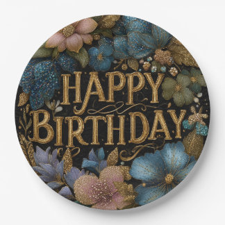 Elegant Happy Birthday greeting with golden text Paper Plate