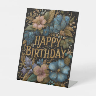 Elegant Happy Birthday greeting with golden text Pedestal Sign