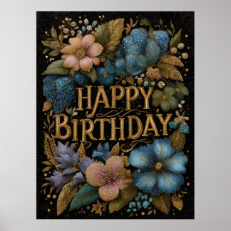 Elegant Happy Birthday greeting with golden text Poster