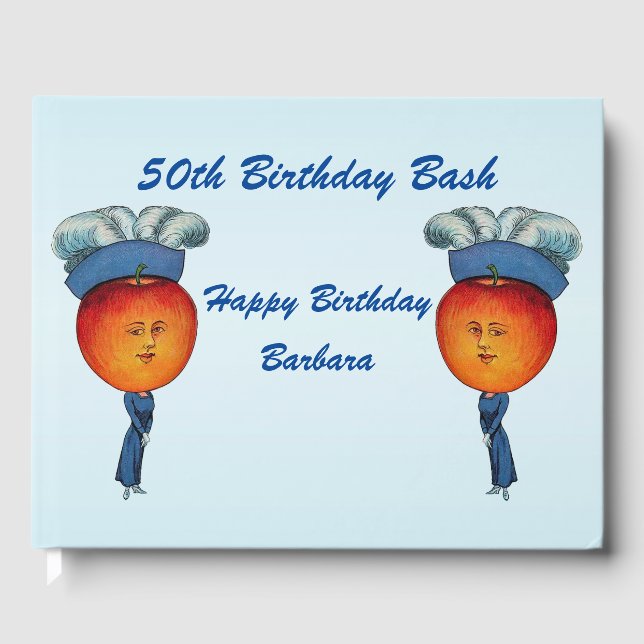 Elegant Happy Birthday Lady Apple Head Fancy Hat Guest Book (Front)