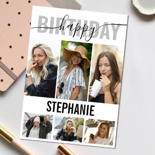 Elegant Happy Birthday Photo   Collage Greeting Card