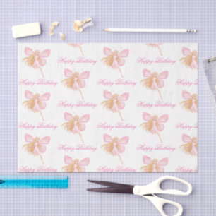 elegant happy birthday pink fairy pattern girl tissue paper