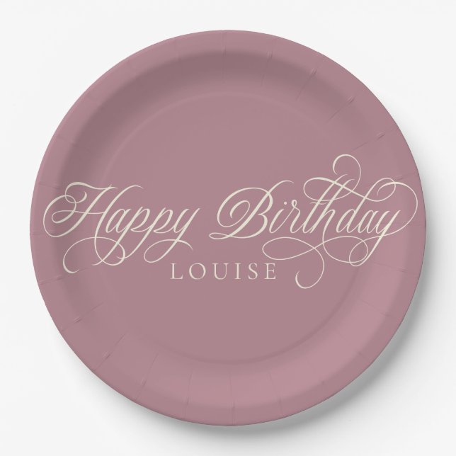 Elegant Happy Birthday script custom  Paper Plate (Front)