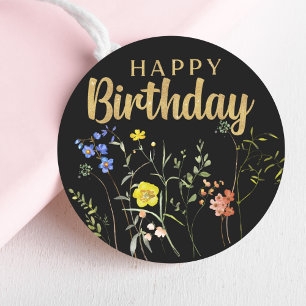 Elegant Happy Birthday Wildflowers Round Sticker