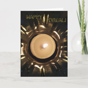 Elegant Happy Diwali Candle Light Black Gold Shiny Card