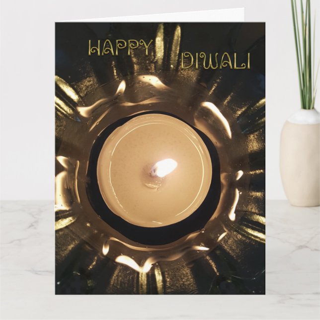 Elegant Happy Diwali Candle Light Black Gold Shiny Card (Front)