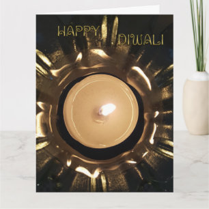 Elegant Happy Diwali Candle Light Black Gold Shiny Card