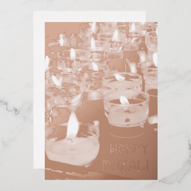 Elegant Happy Diwali Candles Rose Gold Foil Foil Holiday Card (Front/Back)
