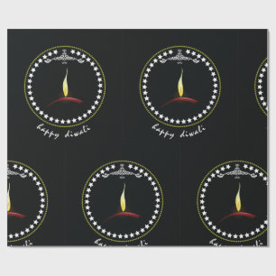 Elegant Happy Diwali Diya Flame Star Wreath Wrapping Paper