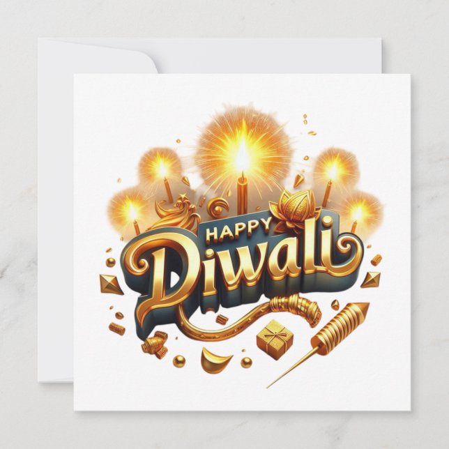 Elegant Happy Diwali Gold Candle Festival of Light Holiday Card (Front)