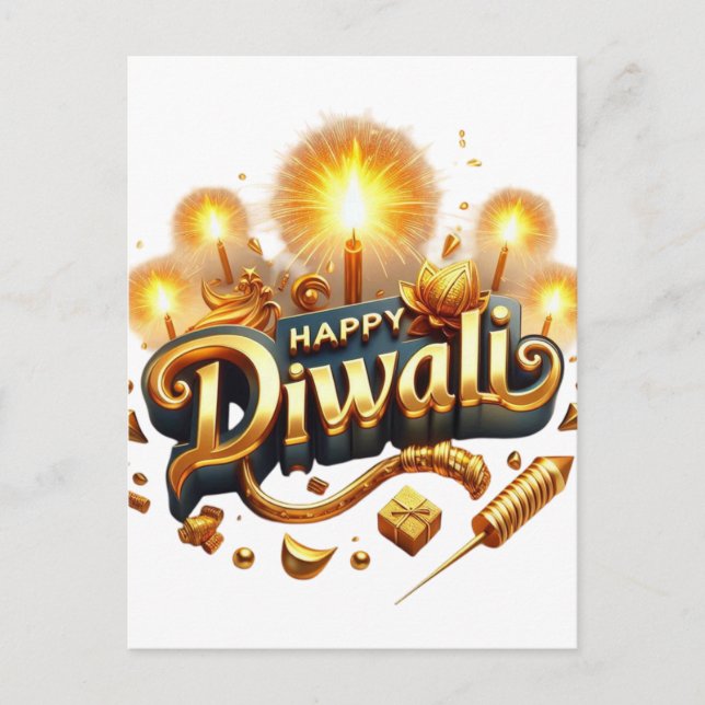 Elegant Happy Diwali Gold Candle Festival of Light Holiday Postcard (Front)