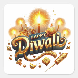 Elegant Happy Diwali Gold Candle Festival of Light Square Sticker