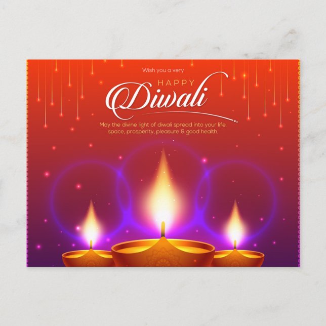 Elegant Happy Diwali Gold Diya Festival of Light Holiday Postcard (Front)