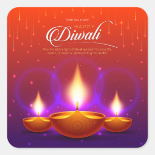 Elegant Happy Diwali Gold Diya Festival of Light Square Sticker