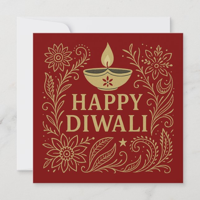 Elegant Happy Diwali Gold Invitation Card (Front)