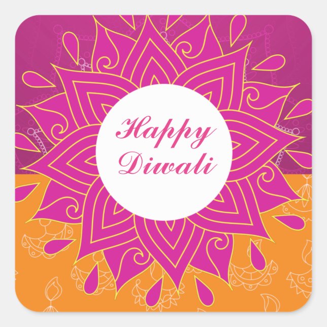 Elegant Happy Diwali Square Sticker (Front)