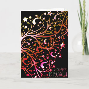 Elegant Happy Diwali Stars Black Gold Pink Card