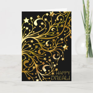 Elegant Happy Diwali Stars Black Gold Shiny Card