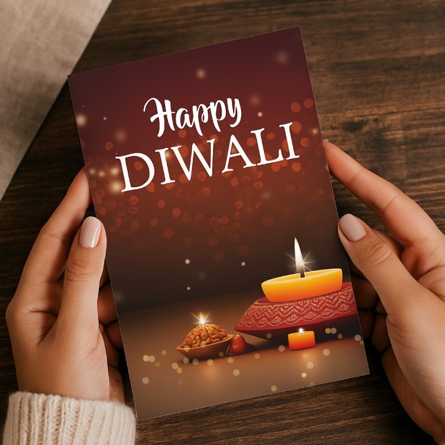 Elegant Happy Diwali with Diyas Festive Greeting Holiday Card (Elegant Happy Diwali with Diyas Festive Greeting Holiday Card)