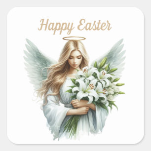 Elegant Happy Easter Angel Holiday Square Sticker