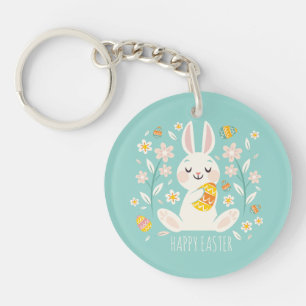 Elegant Happy Easter Bunny Keychain