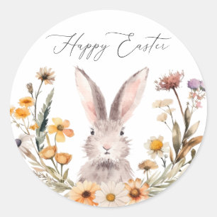 Elegant Happy Easter Bunny Wildflower Floral Classic Round Sticker