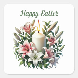 Elegant Happy Easter candle Square Sticker