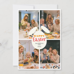 Elegant happy Easter Ears Eggs Family 4 photo Holiday Card