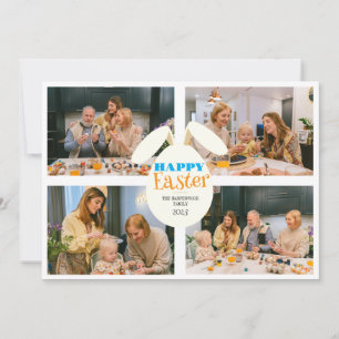 Elegant happy Easter Ears Eggs Family 4 photo Holiday Card