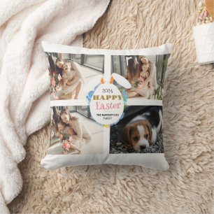 Elegant happy Easter Ears Eggs Family Four photo Cushion