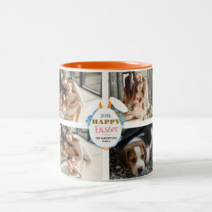 Elegant happy Easter Ears Eggs Family Four photo Two-Tone Coffee Mug