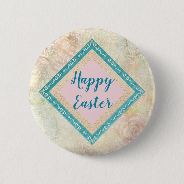 Elegant Happy Easter Pin Button (Front)