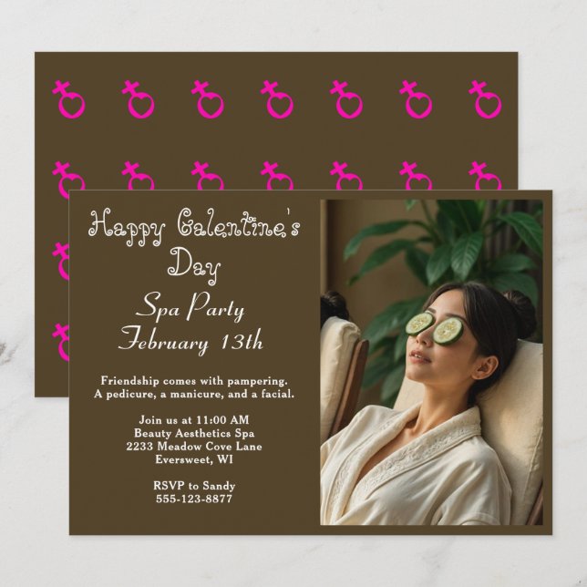 Elegant Happy Galentine's Day Spa Party Invitation (Front/Back)