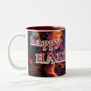 Elegant Happy Halloween Haunted House Two-Tone Coffee Mug