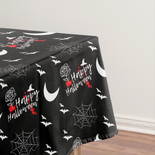 Elegant Happy Halloween Rose & Bats Tablecloth (In Situ)