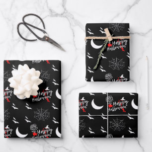 Elegant Happy Halloween Rose & Bats Wrapping Paper Sheet