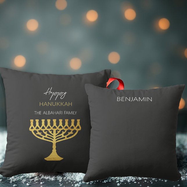 Elegant Happy Hanukkah Golden Menorah Cushion (Creator Uploaded)