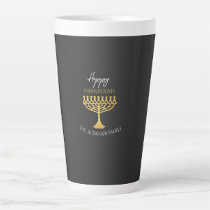 Elegant Happy Hanukkah Golden Menorah Latte Mug