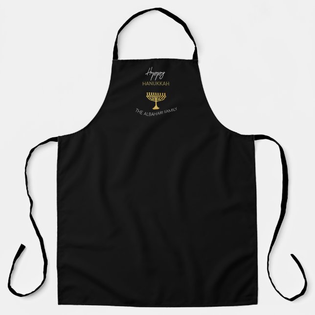 Elegant Happy Hanukkah Golden Menorah Monogram Apron (Front)