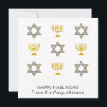 Elegant Happy Hanukkah Holiday Card<br><div class="desc">Elegant HAPPY HANUKKAH holiday greeting card, showing faux gold and silver STAR OF DAVID and MENORAH in a tiled pattern. Text reads HAPPY HANUKKAH with a placeholder name, and is CUSTOMIZABLE, so you can PERSONALIZE it by adding your name or other text. You can also personalise your message on the...</div>