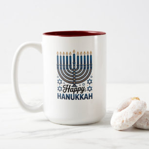 Elegant Happy Hanukkah Jewish Holiday Art Two-Tone Coffee Mug