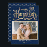 Elegant Happy Hanukkah Navy Blue and Gold Photo Holiday Card<br><div class="desc">Elegant Happy Hanukkah Navy Blue and Gold Photo Holiday Card</div>