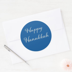 Elegant Happy Hanukkah silver Tekhelet blue  Classic Round Sticker