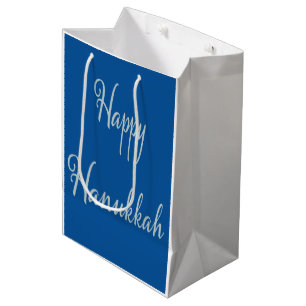 Elegant Happy Hanukkah silver Tekhelet blue  Medium Gift Bag