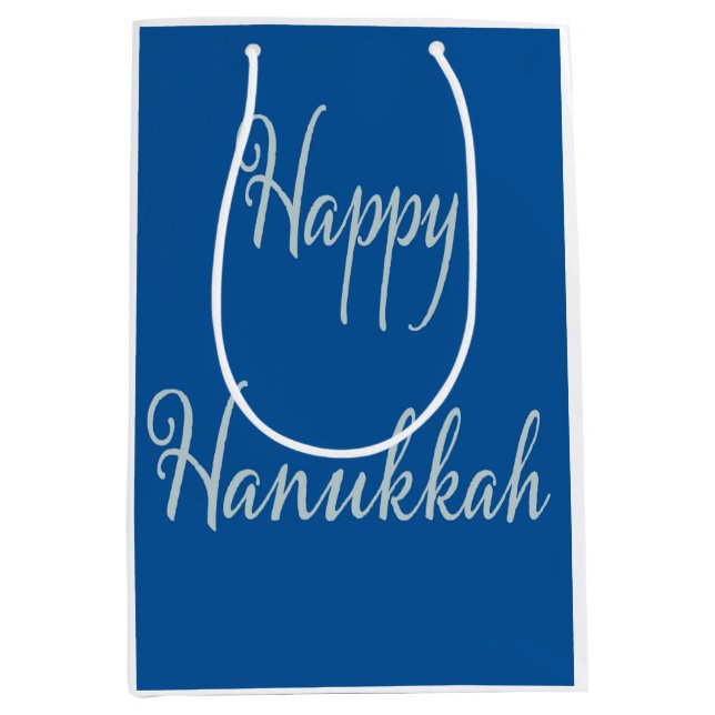Elegant Happy Hanukkah silver Tekhelet blue   Medium Gift Bag (Front)