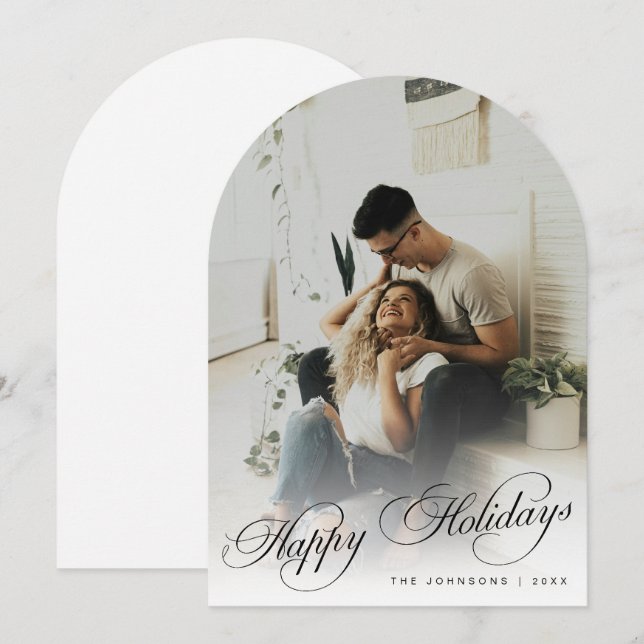 Elegant Happy Holidays Arch Photo Christmas Card (Front/Back)