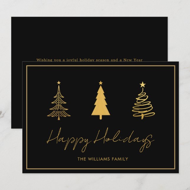 Elegant Happy Holidays Black Card (Front/Back)