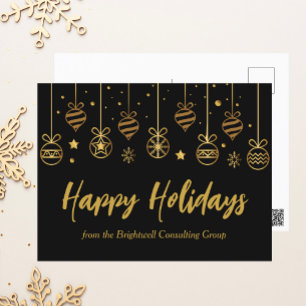 Elegant Happy Holidays Black Gold Custom Business Postcard