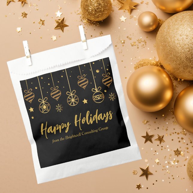 Elegant Happy Holidays Black Gold Custom Party Favour Bags (Creator Uploaded)